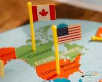 a photo of US and Canada flag
