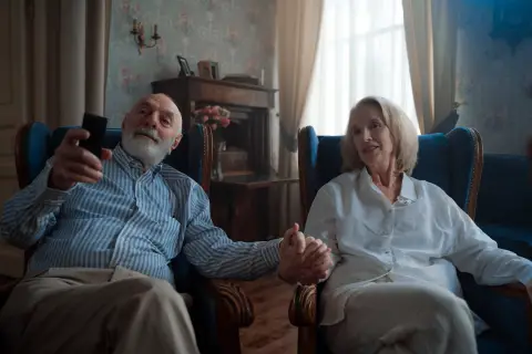 a couple watching TV